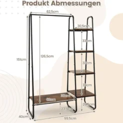 Metall Kleiderständer mit 4 Regalen Moderner Tragbarer Kleiderschrank-Organizer Braun
