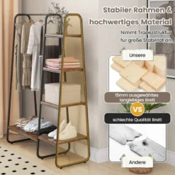Metall Kleiderständer mit 4 Regalen Moderner Tragbarer Kleiderschrank-Organizer Braun