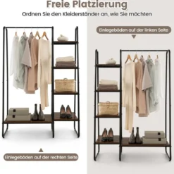 Metall Kleiderständer mit 4 Regalen Moderner Tragbarer Kleiderschrank-Organizer Braun