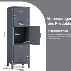 Metall Lagerspind mit 3 verschließbaren Türen & verstellbaren Füßen Industrieschrank Vintage