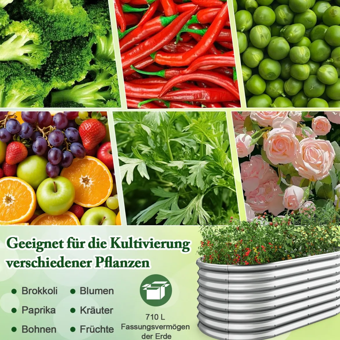 Metall Oval Hochbeet mit Offenem Boden Pflanzkasten Frühbeet Wellblech Blumenbeet