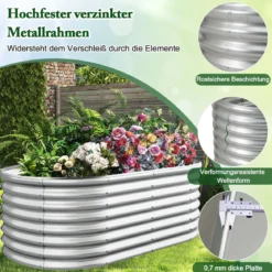 Metall Oval Hochbeet mit Offenem Boden Pflanzkasten Frühbeet Wellblech Blumenbeet
