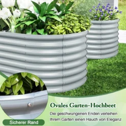 Metall Oval Hochbeet mit Offenem Boden Pflanzkasten Frühbeet Wellblech Blumenbeet