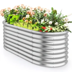 Metall Oval Hochbeet mit Offenem Boden Pflanzkasten Frühbeet Wellblech Blumenbeet