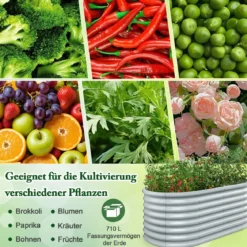 Metall Oval Hochbeet mit Offenem Boden Pflanzkasten Frühbeet Wellblech Blumenbeet