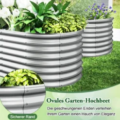 Metall Oval Hochbeet mit Offenem Boden Pflanzkasten Frühbeet Wellblech Blumenbeet