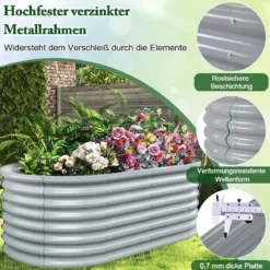 Metall Oval Hochbeet mit Offenem Boden Pflanzkasten Frühbeet Wellblech Blumenbeet