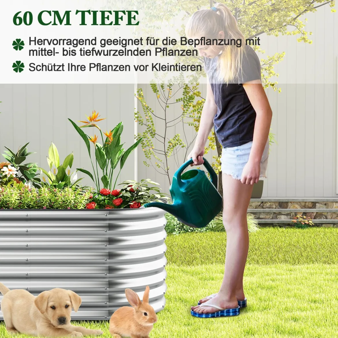 Metall Oval Hochbeet mit Offenem Boden Pflanzkasten Frühbeet Wellblech Blumenbeet