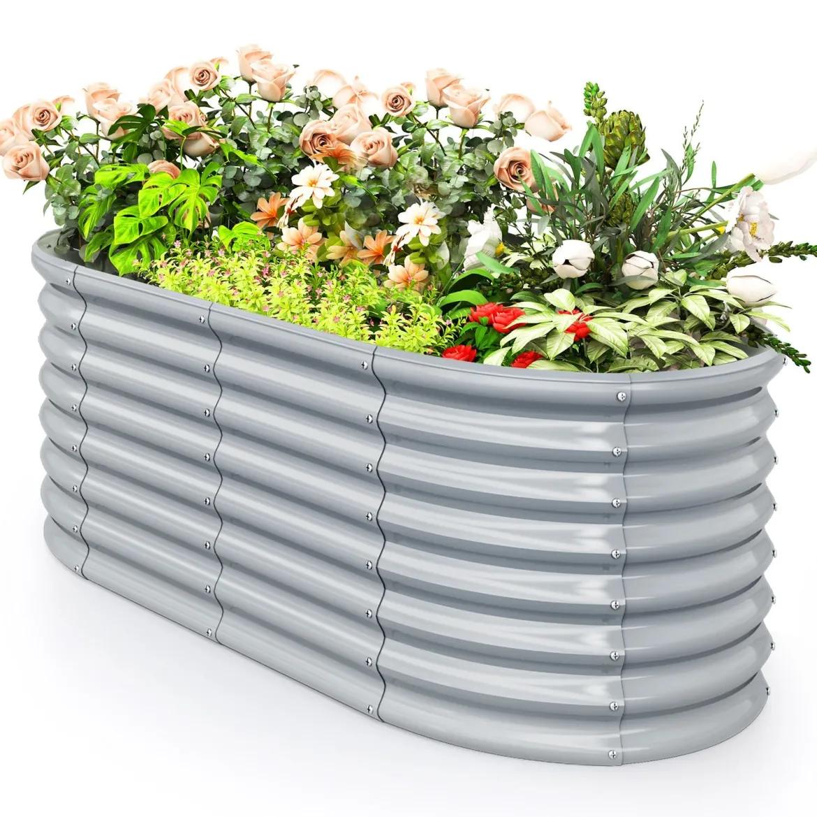 Metall Oval Hochbeet mit Offenem Boden Pflanzkasten Frühbeet Wellblech Blumenbeet