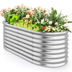 Metall Oval Hochbeet mit Offenem Boden Pflanzkasten Frühbeet Wellblech Blumenbeet