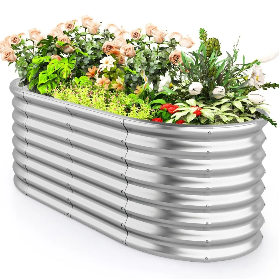Metall Oval Hochbeet mit Offenem Boden Pflanzkasten Frühbeet Wellblech Blumenbeet