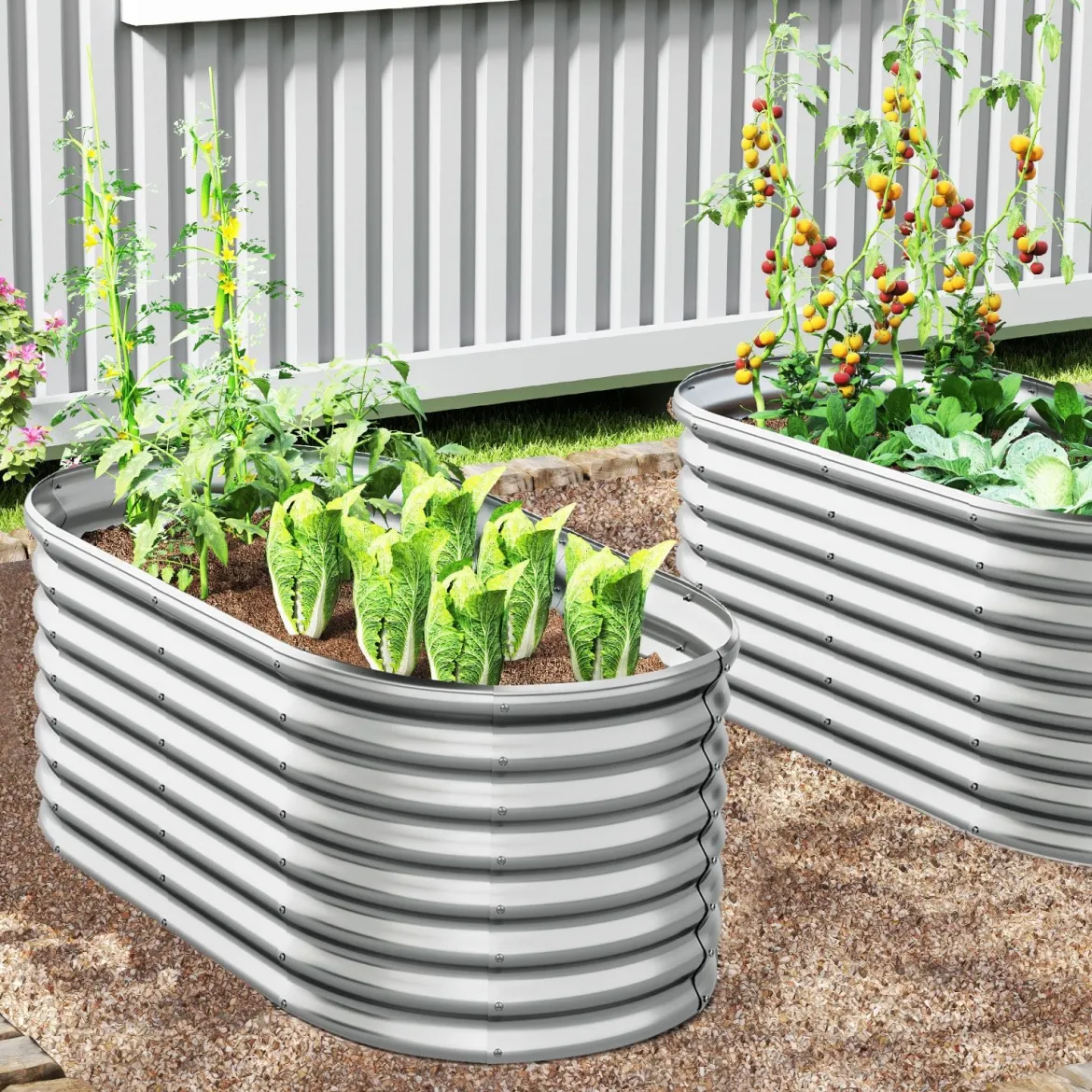 Metall Oval Hochbeet mit Offenem Boden Pflanzkasten Frühbeet Wellblech Blumenbeet