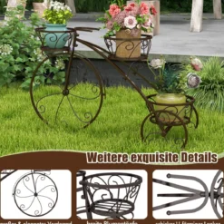 Metall Pflanzenständer mit Fahrrad-Design Blumenregal mit 3 Körben Blumenständer
