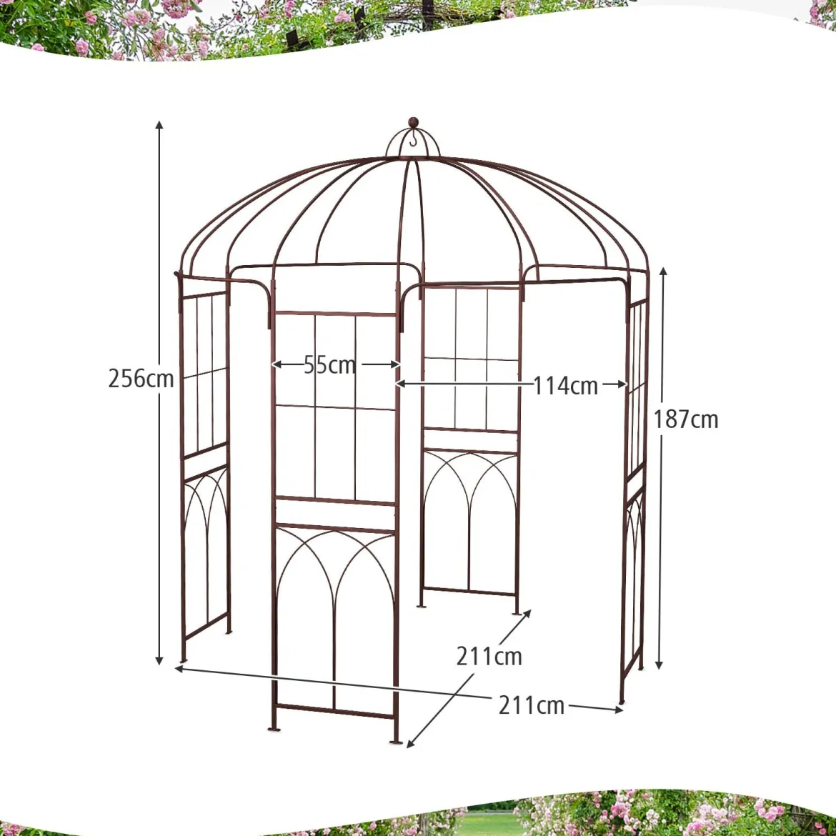 Metall Rosenbogen in Vogelkäfigform Torbogen Rankhilfe Rankgitter Gartenbogen 211 x 256 cm