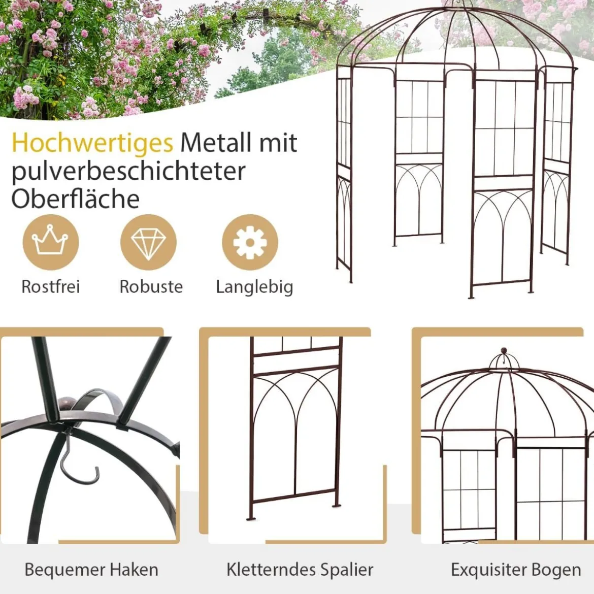 Metall Rosenbogen in Vogelkäfigform Torbogen Rankhilfe Rankgitter Gartenbogen 211 x 256 cm