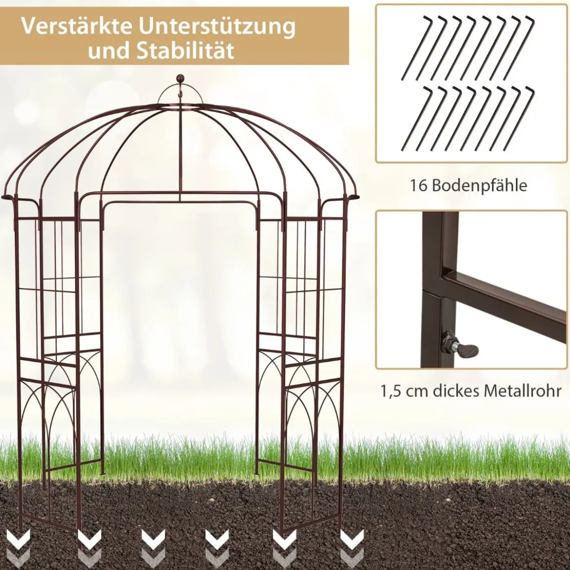 Metall Rosenbogen in Vogelkäfigform Torbogen Rankhilfe Rankgitter Gartenbogen 211 x 256 cm