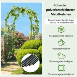 Metall Rosenbogen mit 4 Bodenpfählen Gartenbogen für Kletterpflanzen Rosengitter Schwarz