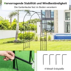 Metall Rosenbogen mit 4 Bodenpfählen Gartenbogen für Kletterpflanzen Rosengitter Schwarz
