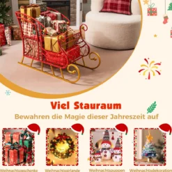Metall-Weihnachtsmann-Schlittenkorb 2-stöckiger Geschenk-Aufbewahrungsschlitten festlicher dekorativer Schlittenwagen Rot