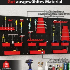 Metall Werkzeugwand mit 9-teilige Aufbewahrungsboxen & Werkzeughaltern & Hake Rot