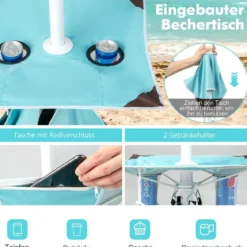2 m Hoher Strandschirm mit Tisch & Sandsack Tragbarer Sonnenschirm Blau