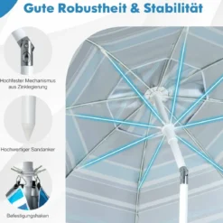 2 m Hoher Strandschirm mit Tisch & Sandsack Tragbarer Sonnenschirm Marineblau