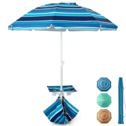 2 m Hoher Strandschirm mit Tisch & Sandsack Tragbarer Sonnenschirm Marineblau