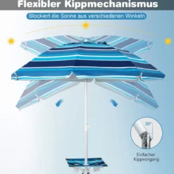 2 m Hoher Strandschirm mit Tisch & Sandsack Tragbarer Sonnenschirm Marineblau
