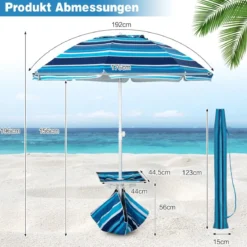 2 m Hoher Strandschirm mit Tisch & Sandsack Tragbarer Sonnenschirm Marineblau