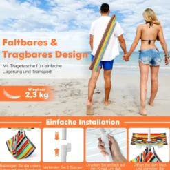 2 m Hoher Strandschirm mit Tisch & Sandsack Tragbarer Sonnenschirm Bunt