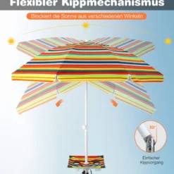 2 m Hoher Strandschirm mit Tisch & Sandsack Tragbarer Sonnenschirm Bunt