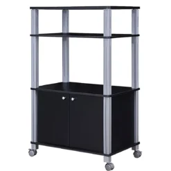 Mikrowellenregal mit 3 Schichten und Schrank Küchenwagen Servicewagen aus Metall und Holz Schwarz