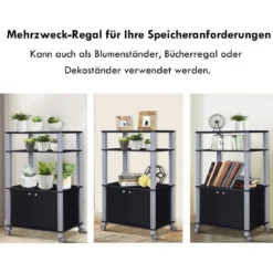 Mikrowellenregal mit 3 Schichten und Schrank Küchenwagen Servicewagen aus Metall und Holz Schwarz
