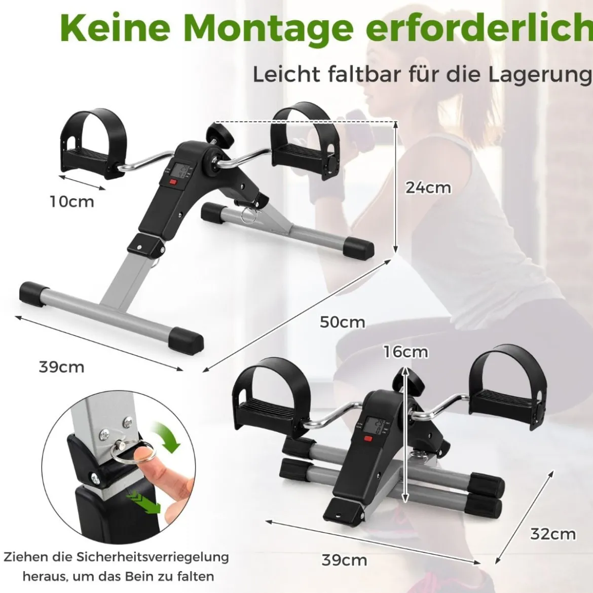 Mini Bike Heimtrainer Arm und Beintrainer klappbar mit verstellbarem Widerstand Schwarz