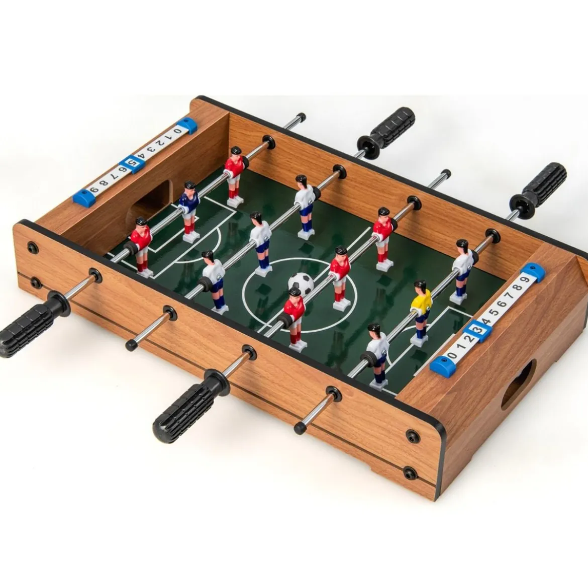 Mini-Fußballtisch für 2 Spieler platzsparender Tischkicker mit robustem Griff 51 x 30,5 x 9 cm Natur