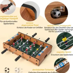 Mini-Fußballtisch für 2 Spieler platzsparender Tischkicker mit robustem Griff 51 x 30,5 x 9 cm Natur