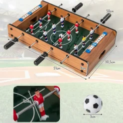 Mini-Fußballtisch für 2 Spieler platzsparender Tischkicker mit robustem Griff 51 x 30,5 x 9 cm Natur