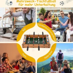 Mini-Fußballtisch für 2 Spieler platzsparender Tischkicker mit robustem Griff 51 x 30,5 x 9 cm Natur