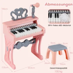 Mini Keyboard mit Hocker & Notenständer & Mikrofon 25 Tasten Elektrisches Klavier Rosa