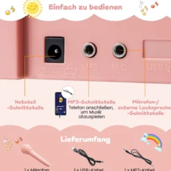 Mini Keyboard mit Hocker & Notenständer & Mikrofon 25 Tasten Elektrisches Klavier Rosa
