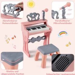 Mini Keyboard mit Hocker & Notenständer & Mikrofon 25 Tasten Elektrisches Klavier Rosa