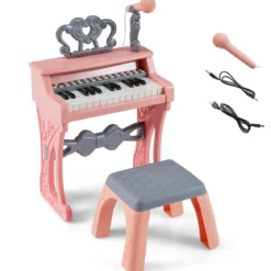 Mini Keyboard mit Hocker & Notenständer & Mikrofon 25 Tasten Elektrisches Klavier Rosa