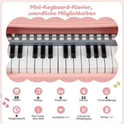Mini Keyboard mit Hocker & Notenständer & Mikrofon 25 Tasten Elektrisches Klavier Rosa
