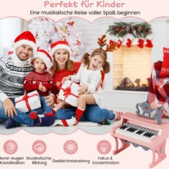 Mini Keyboard mit 25 Tasten & Notenständer & Mikrofon Kinderklavier Elektrisches Klavier Pink