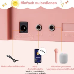 Mini Keyboard mit 25 Tasten & Notenständer & Mikrofon Kinderklavier Elektrisches Klavier Pink