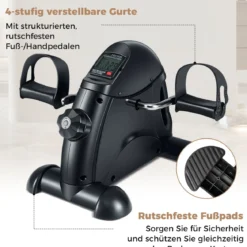 Mini Pedaltrainer mit LCD-Bildschirmanzeige Tragbares Heimtrainer für Arm- & Beintraining Schwarz