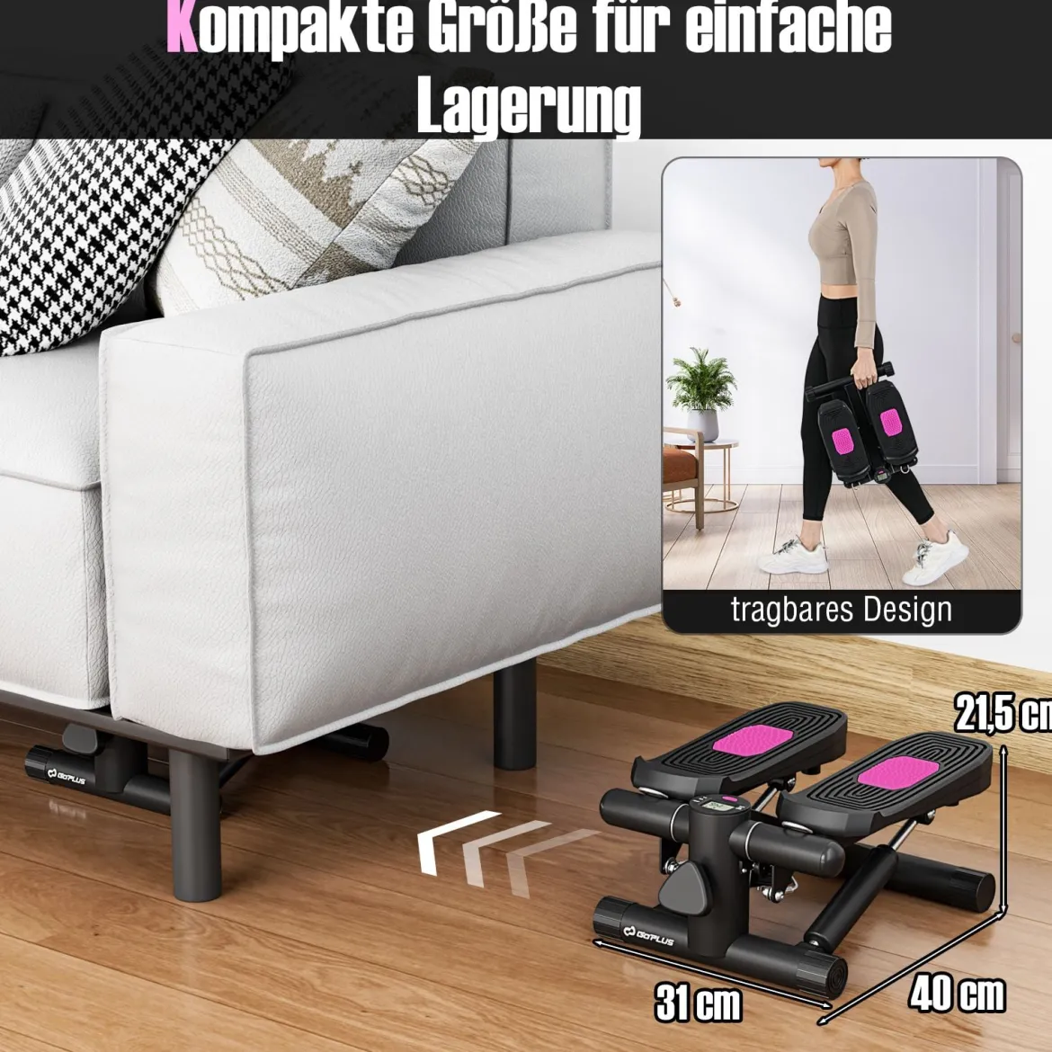 Mini-Stepper mit Widerstandbändern Twist Stepper mit Verstellbarem Widerstand Schwarz