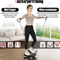 Mini-Stepper mit Widerstandbändern Twist Stepper mit Verstellbarem Widerstand Schwarz