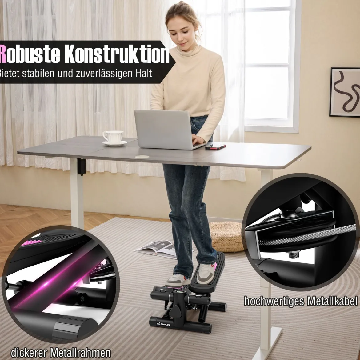 Mini-Stepper mit Widerstandbändern Twist Stepper mit Verstellbarem Widerstand Schwarz