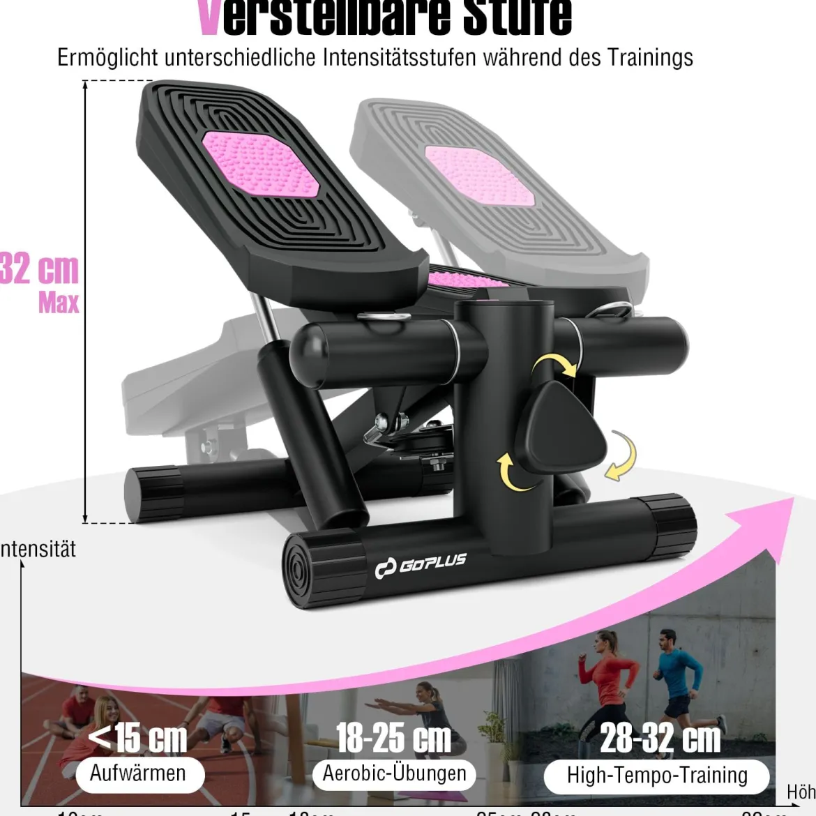 Mini-Stepper mit Widerstandbändern Twist Stepper mit Verstellbarem Widerstand Schwarz